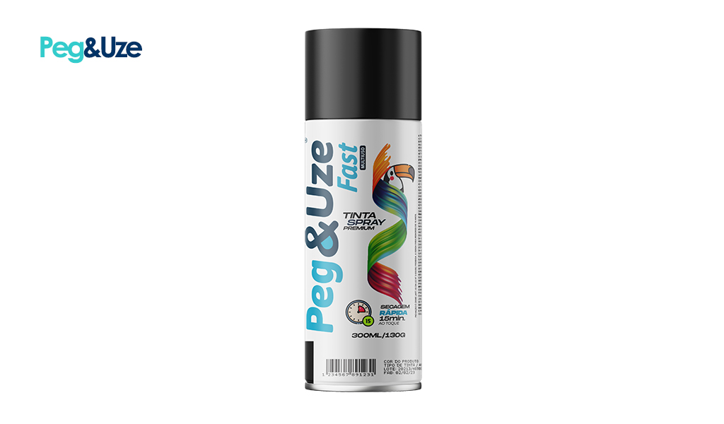 TINTA SPRAY PEG&UZE PRETO BRILHANTE USO GERAL 130G/300ML