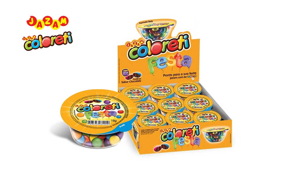 COLORETI JAZAM FESTA TRADICIONAL DISPLAY - UNIDADE COM 18 GRAMAS E A CAIXA COM 18 UNIDADES