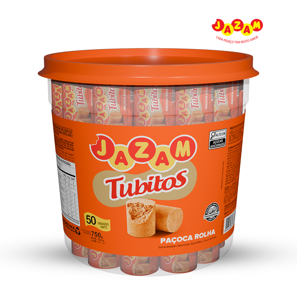 PAÇOCA JAZAM TUBITOS ROLHA - POTE COM 750 GRAMAS