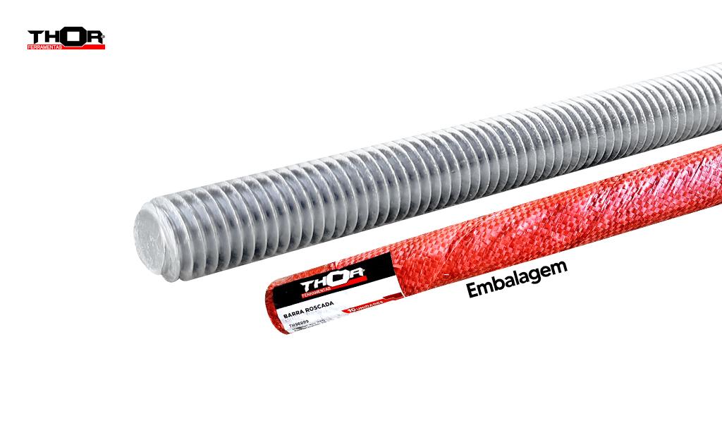 BARRA THOR ROSCAVEL  ROSCA UNC (GROSSA) 1/2” RI (ROSCA INTEIRA) ACO 1020 ZINCADA C/3M