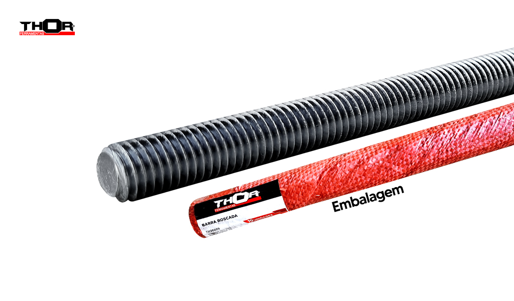 BARRA THOR ROSCAVEL UNC (ROSCA GROSSA) 3/16” RI (ROSCA INTEIRA) ACO 1010 POLIDA C/1M