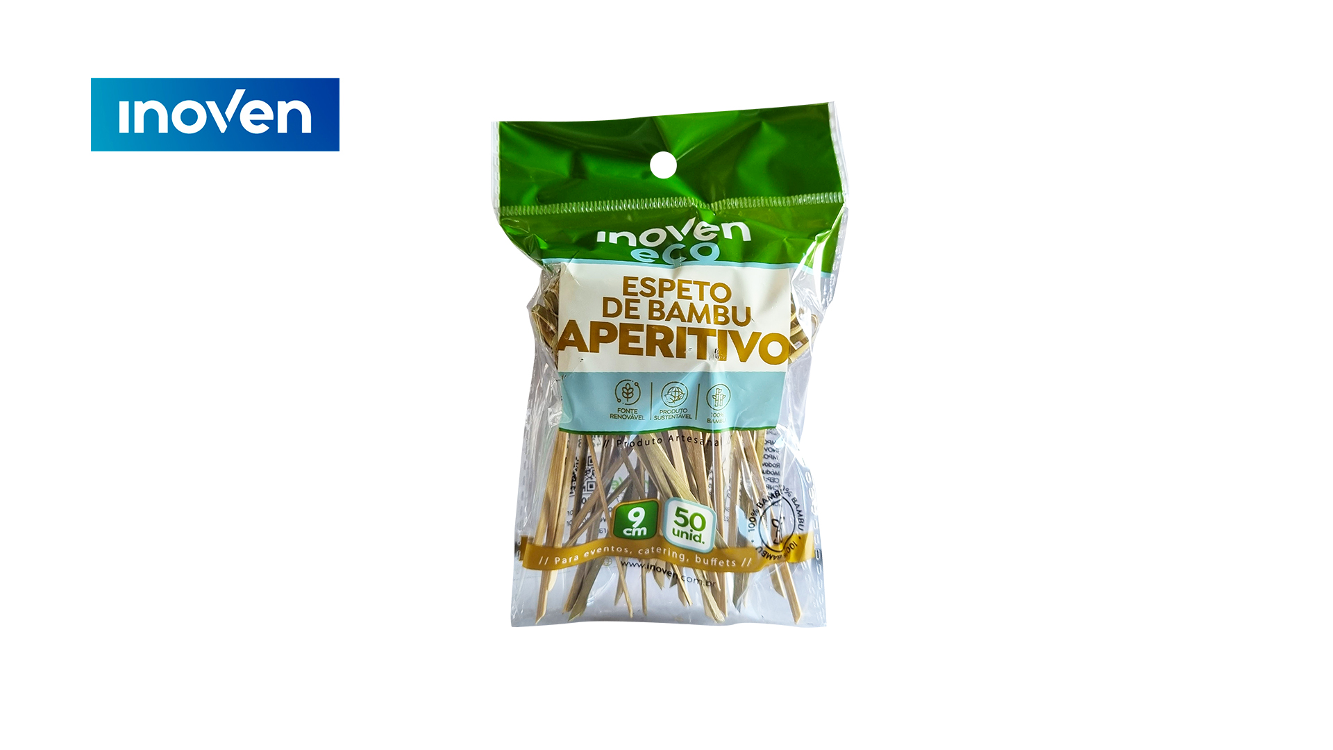 PALITO APERITIVO INOVEN BAMBU - TAMANHO 09CM - COM 50 UNIDADES