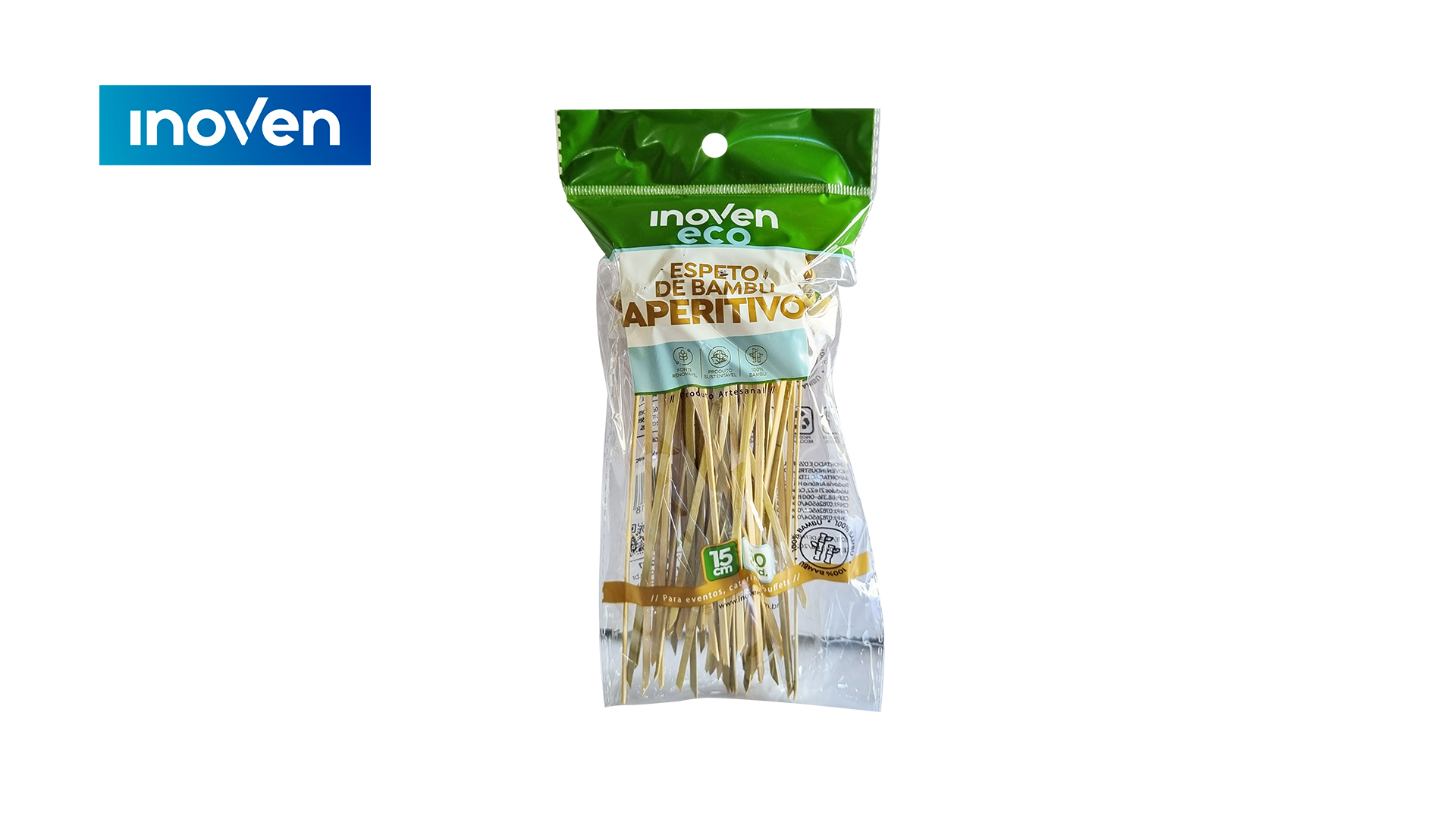PALITO APERITIVO INOVEN BAMBU - TAMANHO 15CM - COM 50 UNIDADES