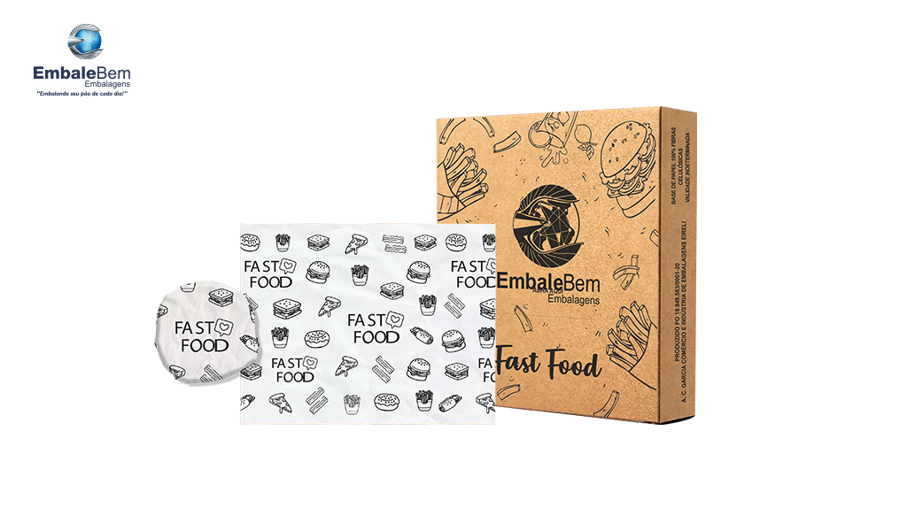 PAPEL ACOPLADO EMBALEBEM MONO FAST FOOD 20 GRAMAS 30X38CM COM 500 UNIDADES
