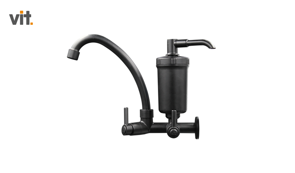 TORNEIRA VIT PIA COZINHA/PAREDE COM FILTRO -  1/4 VOLTA BICA MOVEL ABS C72 - NA COR PRETA