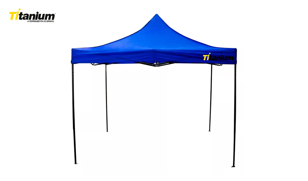 TENDA TITANIUM GAZEBO ARTICULADA 3X3MT AZUL 100% POLIESTER TUBO ACO 0,7MM.