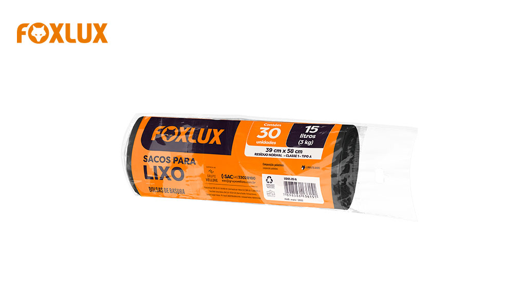 SACO FOXLUX LIXO PRETO 39X58CM 15 LITROS - C/30 UNIDADES ( FUNDO ESTRELA )