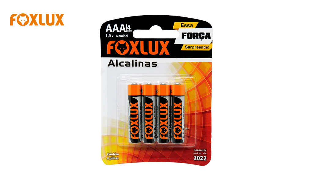 PILHA FOXLUX ALCALINA PALITO AAA 1,5V C/04 UNIDADES