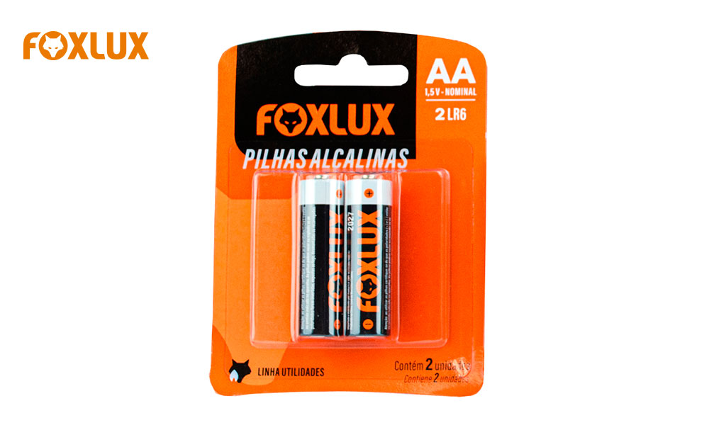 PILHA FOXLUX ALCALINA PEQUENA AA 1,5V C/02 UNIDADES
