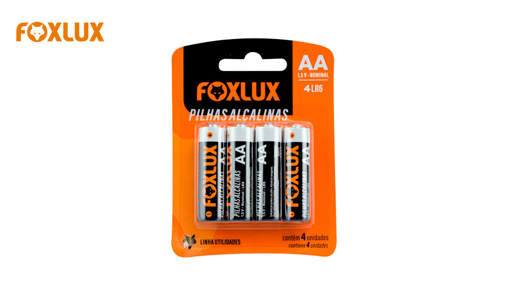 PILHA FOXLUX ALCALINA PEQUENA AA 1,5V C/04 UNIDADES