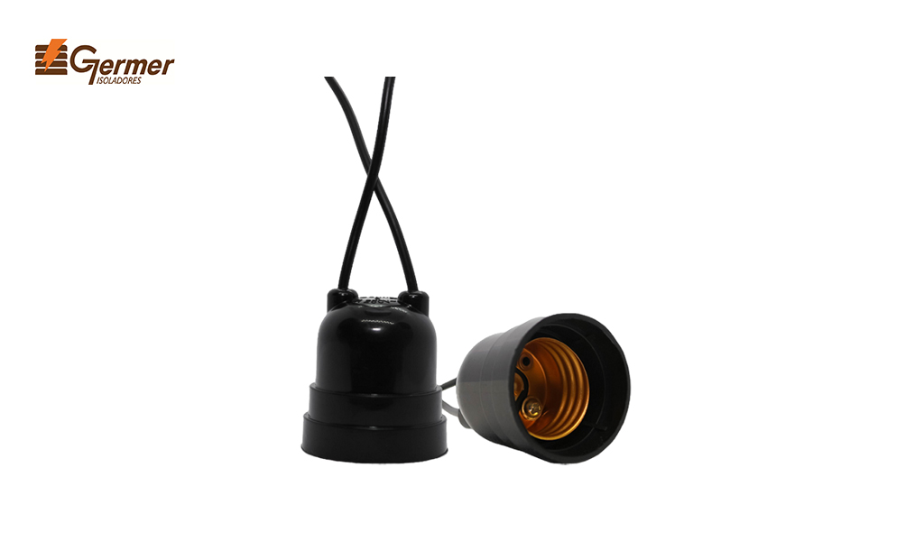 SOQUETE GERMER BOCAL E-27 COM FIO EMBORRACHADO ISOLADO 4A/250V PRETO