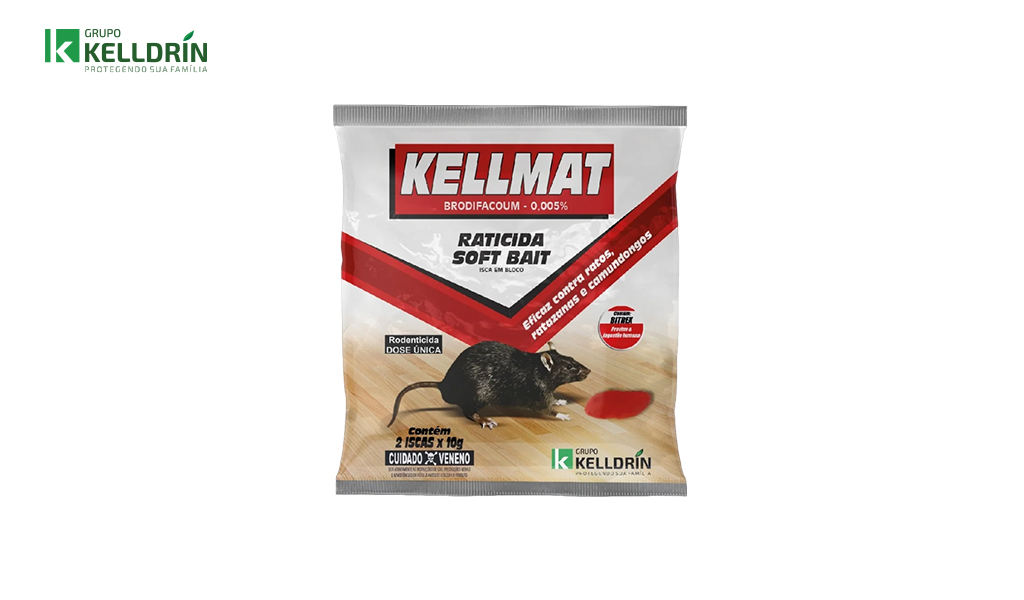 KELLMAT RATICIDA SOFT BAIT KELLDRIN 10G COM 20 UNIDADES DE SACHE.