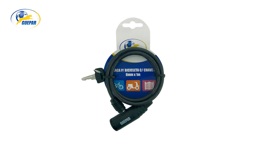 TRANCA GUEPAR P/BICICLETA C.ACO C/CHAVE 6MMX1,00MT