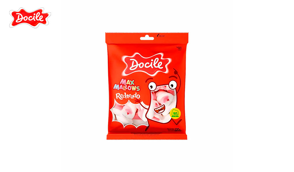 MAXMALLOWS DOCILE RECHEADO TWIST BAUNILHA COM MORANGO 220G