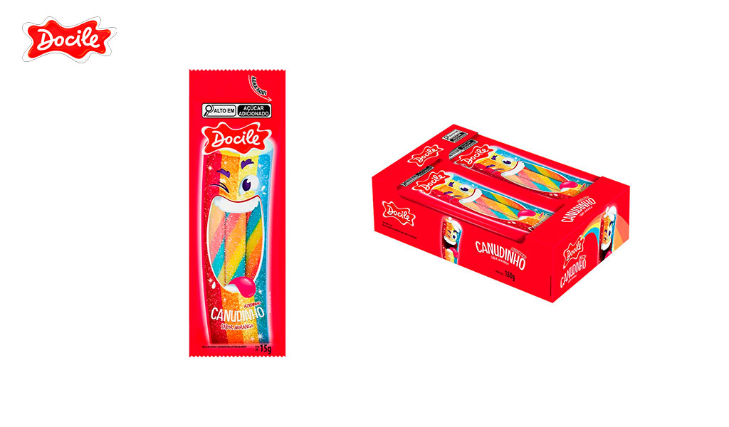CANUDINHO DOCILE COLORIDO MORANGO CITRICO 15G C/12 UNIDADES