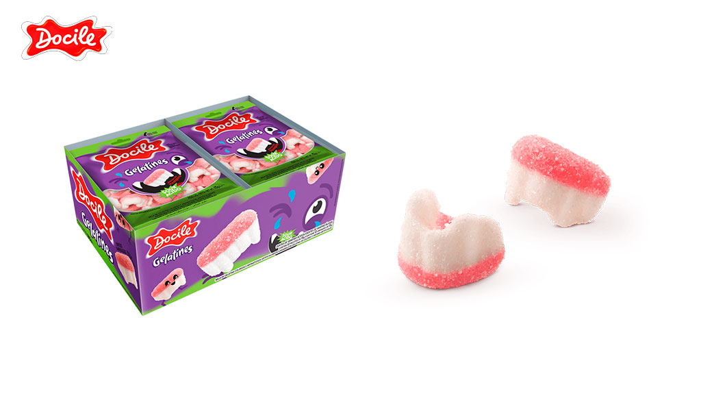 BALA DE GELATINA (GELATINES) DOCILE MINI DENTES VAMPIRO CITRICOS 15G C/12 UNIDADES