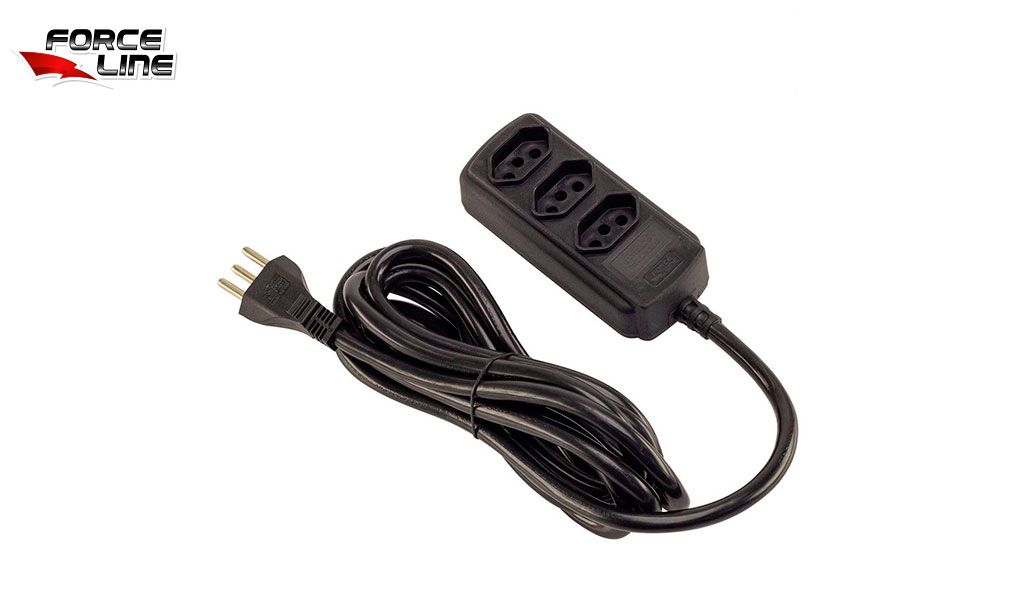 EXTENSAO FORCELINE 3 TOMADAS 3P 20A 3M NA COR PRETA