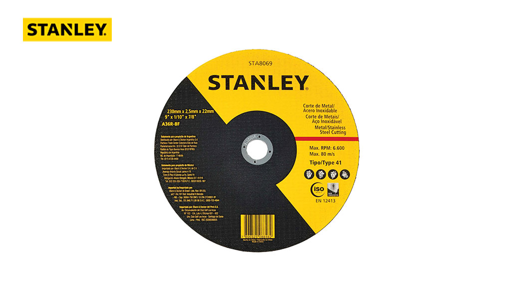 DISCO STANLEY DE CORTE FINO P/METAIS/INOX 9” X 2,5MM X 7/8” - REF. STA8069