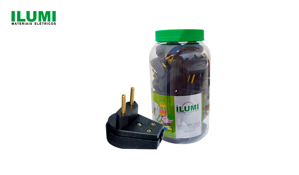 PLUG ILUMI MACHO GIGANTE 2P 10A 250V PRETO - POTE COM 40 UNIDADES