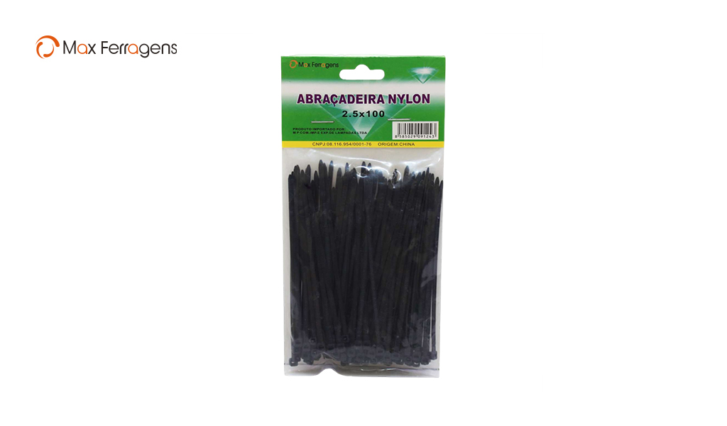 ABRAÇADEIRA MAX NYLON 4,8X200MM PRETA - PACOTE C/100
