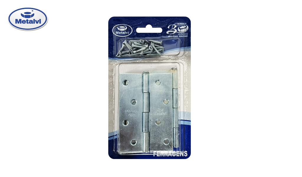 DOBRADIÇA METALVI DE CANTO LINHA LEVE (CHAPA 16) 4” ZINCADA - BLISTER C/03 UNIDADES