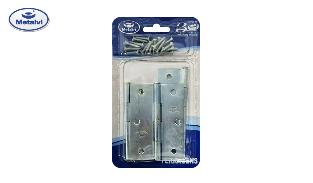 DOBRADIÇA METALVI DE CANTO LINHA LEVE (CHAPA 18) 3.1/2” ZINCADA - BLISTER C/03 UNIDADES