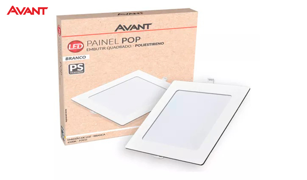 LUMINARIA AVANT LED LINHA POP PLASTICO ABS 12W EMBUTIR QUADRADO BRANCO - COR DE LUZ 6500K BRANCA