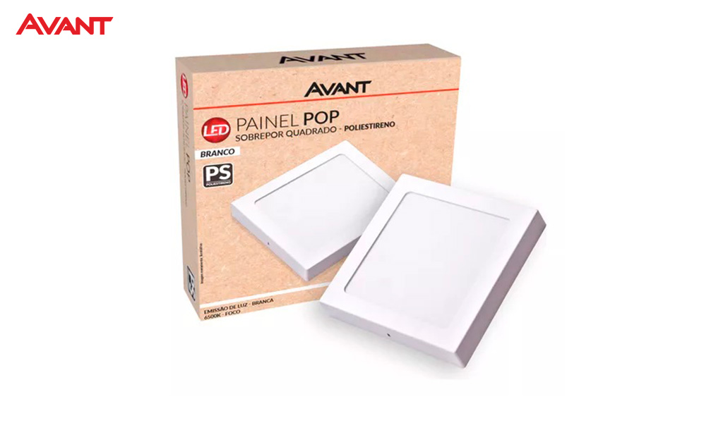 LUMINARIA AVANT LED LINHA POP PLASTICO ABS 12W SOBREPOR QUADRADO BRANCO - COR DE LUZ 6500K BRANCA