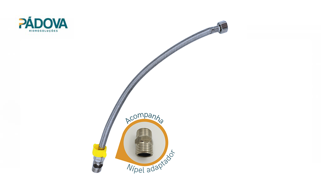 ENGATE PAVODA FLEXIVEL INOX C/TUBO INTERNO EPDM 60CM 1/2” - C/NIPEL DE METAL