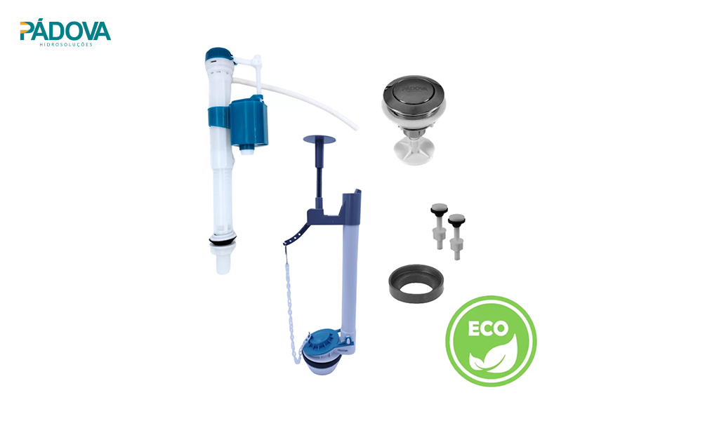 MECANISMO PADOVA COMPLETO P/CAIXA ACOPLADA CASTELO ECO ACIONADOR SUPERIOR CROMADO