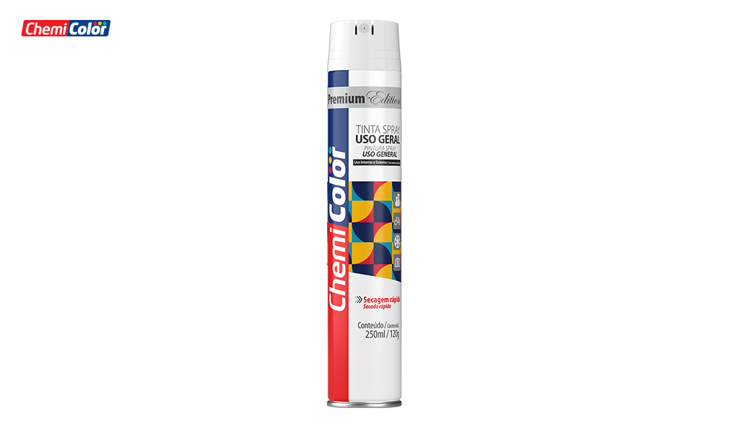 SPRAY CHEMICOLOR USO GERAL 250ML - BRANCO BRILHANTE / COM NOVO APLICADOR