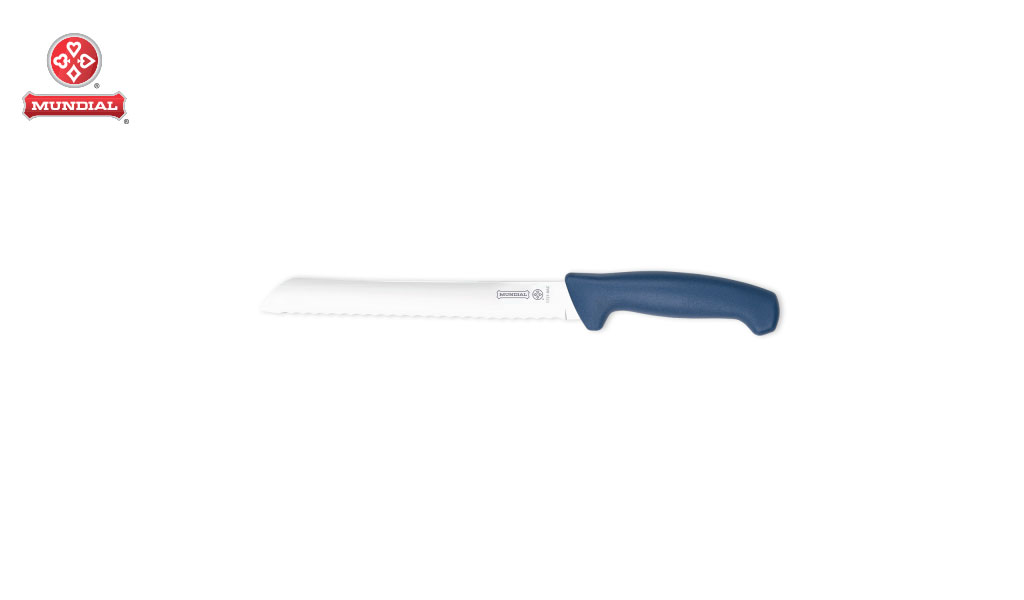 FACA MUNDIAL P/PÃO LINHA ELEMENT EM AÇO INOX 8” 20,3CM C/CABO POLIPROPILENO AZUL - LAMINA (20,3CM)