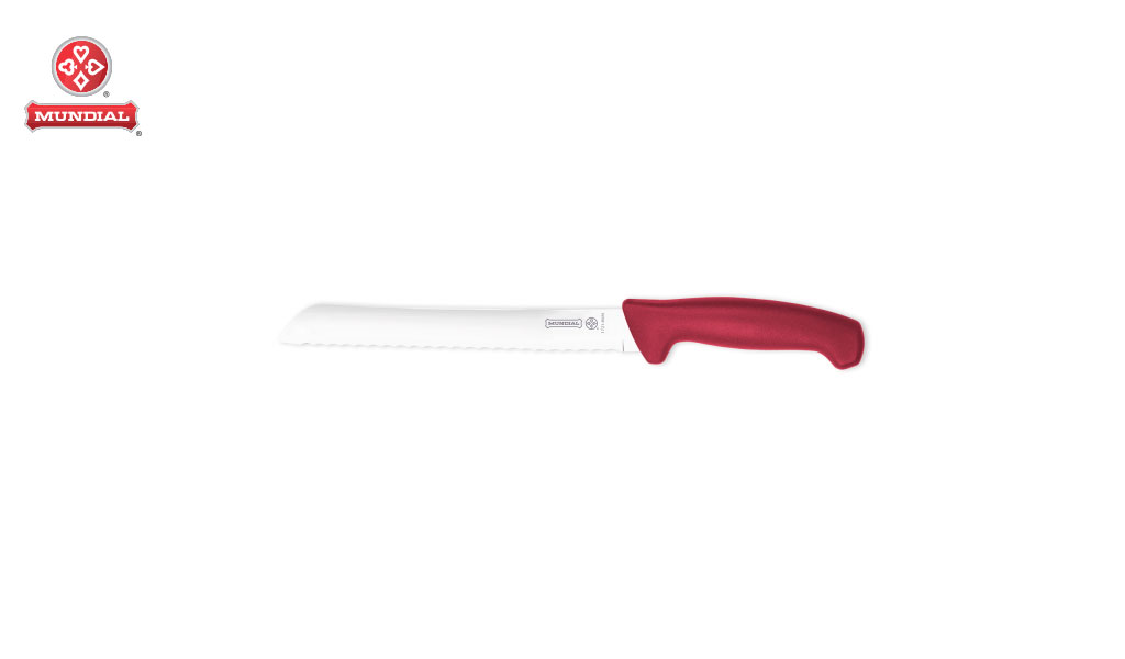 FACA MUNDIAL P/PÃO LINHA ELEMENT EM AÇO INOX 8” 20,3CM C/CABO POLIPROPILENO VERMELHO - LAMINA (20,3CM)