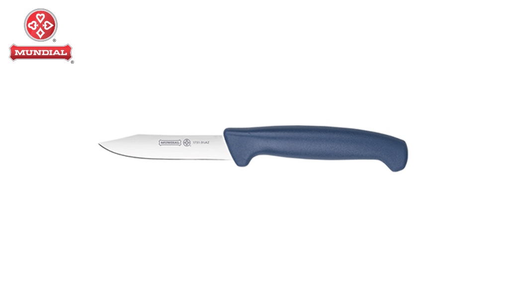 FACA MUNDIAL P/CARNES LINHA ELEMENT EM AÇO INOX 3.1/2” 8,9CM C/CABO POLIPROPILENO AZUL - LAMINA (8,9CM)