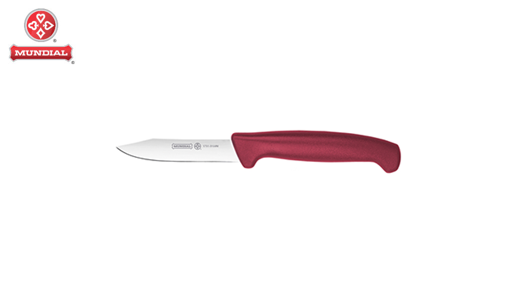 FACA MUNDIAL P/CARNES LINHA ELEMENT EM AÇO INOX 3.1/2” 8,9CM C/CABO POLIPROPILENO VERMELHO - LAMINA (8,9CM)