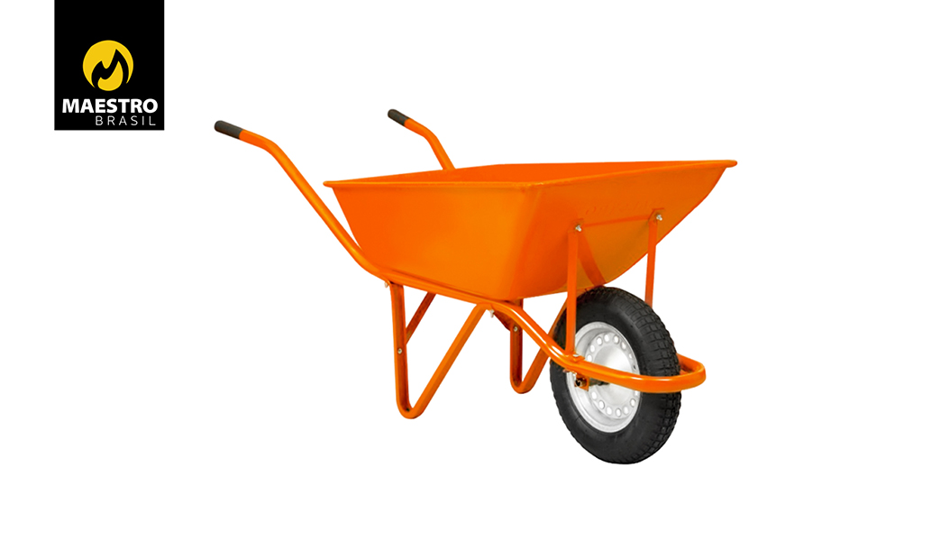 CARRINHO DE MÃO MAESTRO FORT MAIS COM PNEU E CÂMARA 3,25X8 67L LARANJA