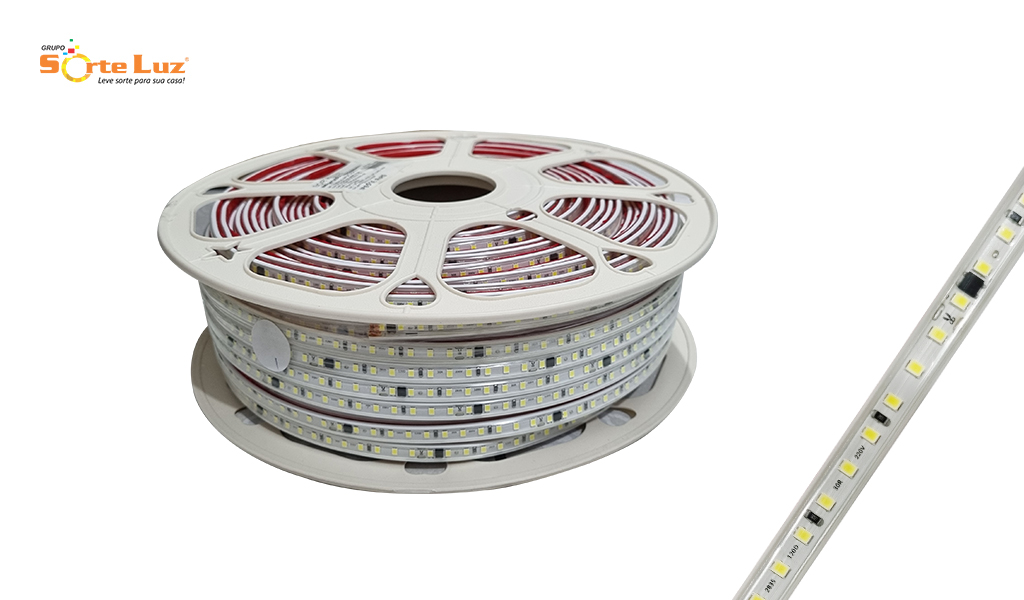 FITA LED SORTE LUZ P/AREAS INTERNAS E EXTERNAS 10W/M 220V IP65 RL C/100M - 4000K LUZ NEUTRA