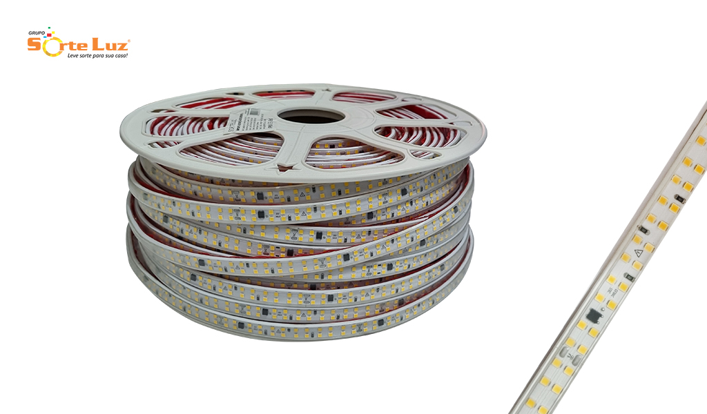 FITA LED SORTE LUZ P/AREAS INTERNAS E EXTERNAS 18W/M 220V IP65 RL C/100M - 6400K LUZ BRANCO FRIO