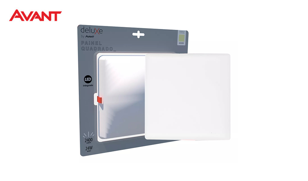 LUMINARIA AVANT LED FLAT (SEM BORDA) 24W QUADRADA BRANCA - 4000K (LUZ NEUTRA)