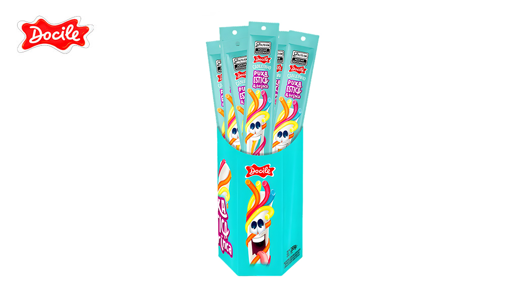 REGALIZ DOCILE EM FORMATO DE CANUDINHO TWIST COLORIDO MORANGO 12G - DISPLAY C/24 UNIDADES