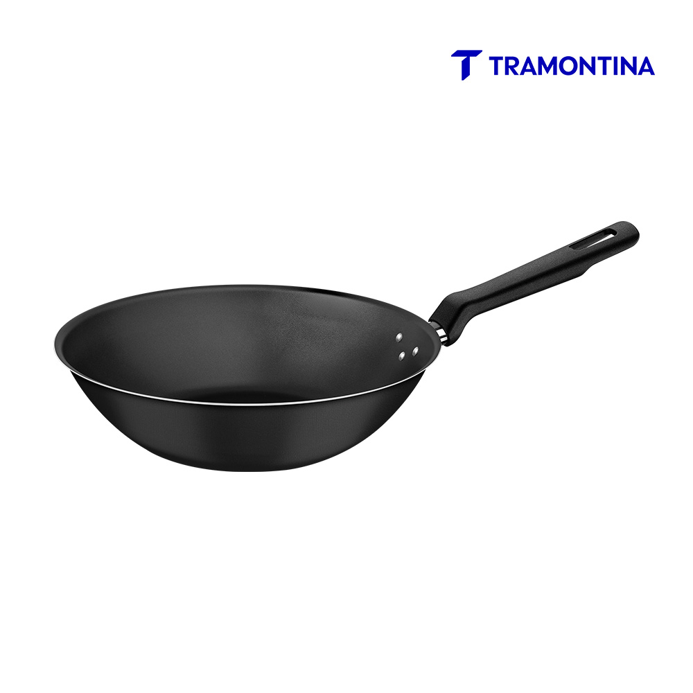 FRIGIDEIRA WOK TRAMONTINA LORETO EM ALUMÍNIO COM REVESTIMENTO INTERNO E EXTERNO EM ANTIADERENTE STARFLON MAX GRAFITE 24 CM 2,2 LITROS