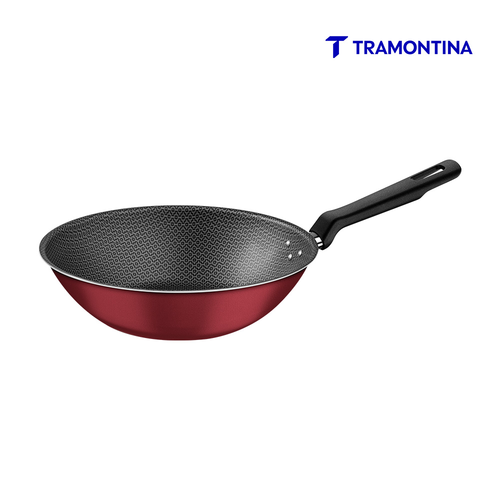 FRIGIDEIRA WOK TRAMONTINA LORETO EM ALUMÍNIO COM REVESTIMENTO INTERNO E EXTERNO EM ANTIADERENTE STARFLON MAX VERMELHO 24 CM 2,2 LITROS