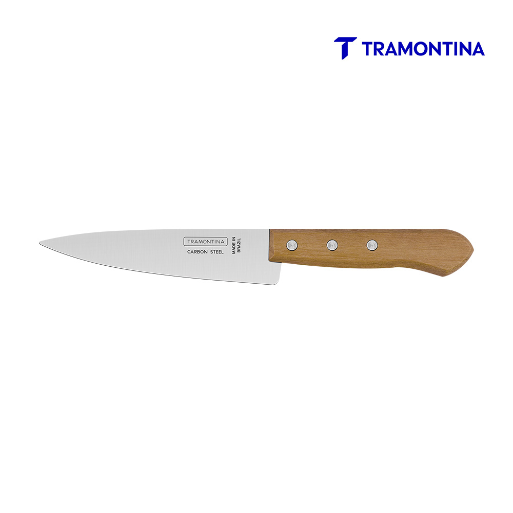 FACA TRAMONTINA PEIXEIRA P/COZINHA COM 3 CRAVOS  6” - LAMINA DE AÇO E CB DE MADEIRA