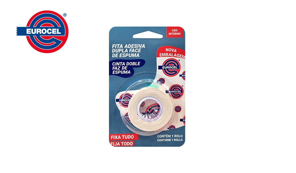 FITA EUROCEL DUPLA FACE ESPUMA BRANCA 19MMX1,5M - PARA PEÇAS LEVES