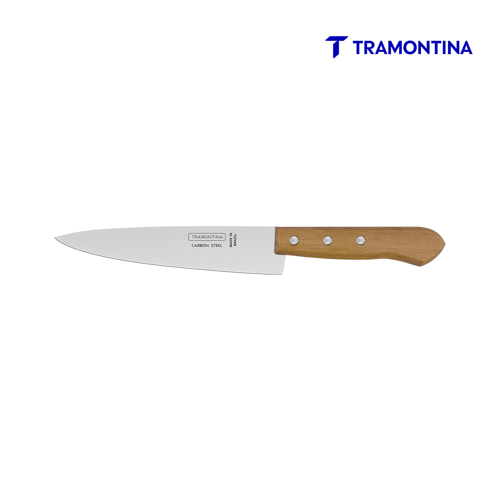 FACA TRAMONTINA PEIXEIRA P/COZINHA COM 3 CRAVOS  7” - LAMINA DE AÇO E CB DE MADEIRA