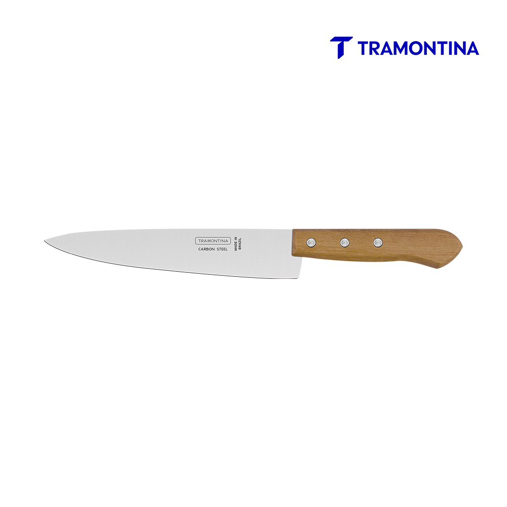 FACA TRAMONTINA PEIXEIRA P/COZINHA COM 3 CRAVOS  8” - LAMINA DE AÇO E CB DE MADEIRA
