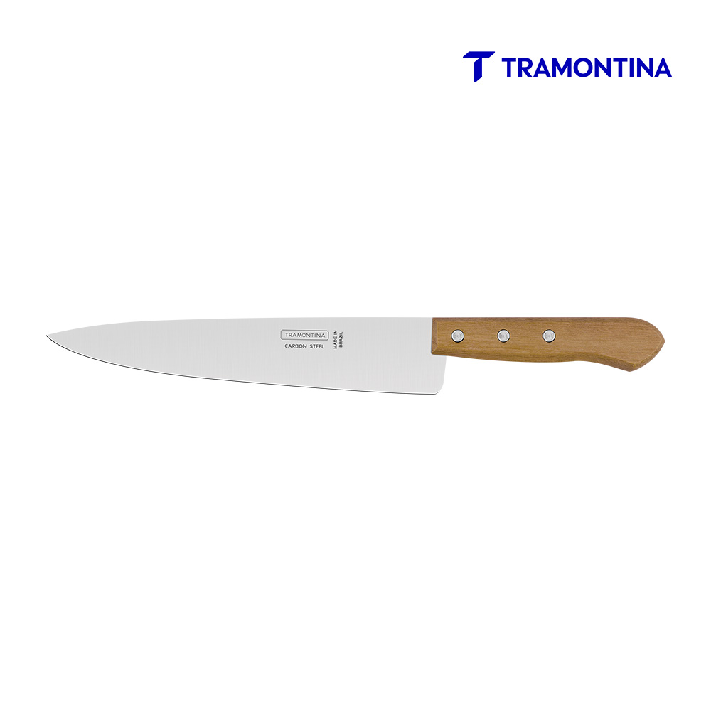 FACA TRAMONTINA PEIXEIRA P/COZINHA COM 3 CRAVOS  9” - LAMINA DE AÇO E CB DE MADEIRA