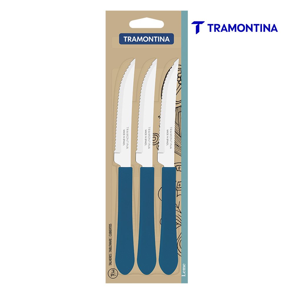 CONJUNTO FACAS TRAMONTINA LEME CABO AZUL OCEANO C/03 PEÇAS