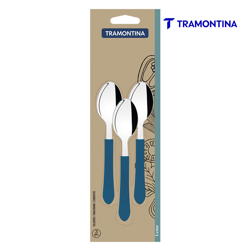 CONJUNTO COLHER TRAMONTINA CHA CABO AZUL OCEANO C/03 PEÇAS