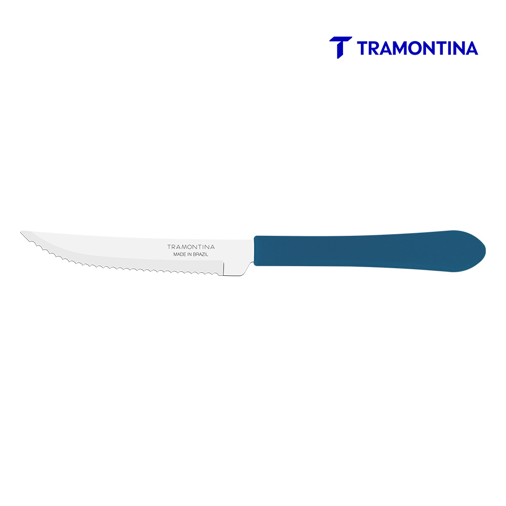 FACA PARA CHURRASCO TRAMONTINA LEME COM LÂMINA EM AÇO INOX E CABO DE POLIPROPILENO AZUL OCEANO 4” ENCARTELADO